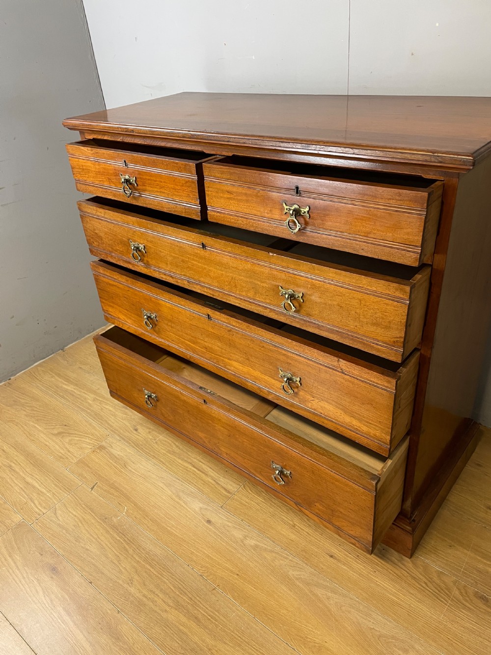 C19TH solid walnut four height chest with gothic style handles  View VI