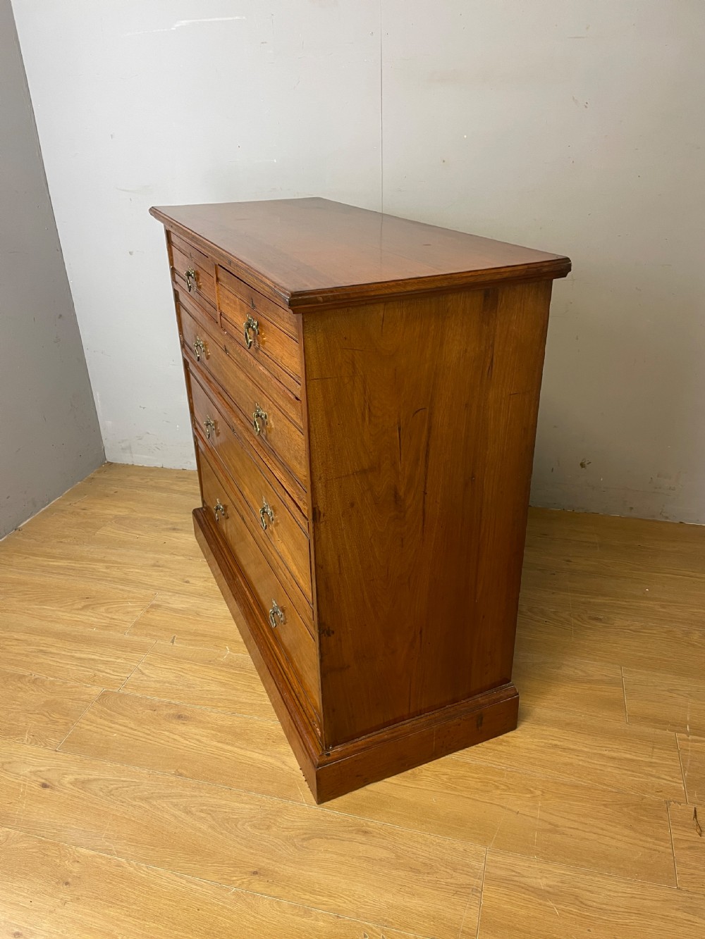 C19TH solid walnut four height chest with gothic style handles  View VIII