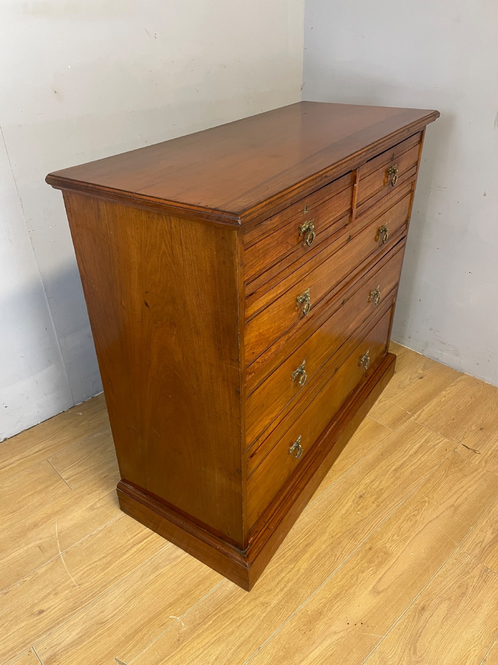 C19TH solid walnut four height chest with gothic style handles  View IX