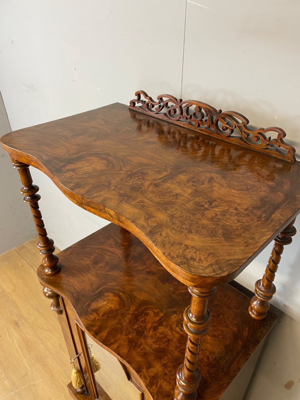 C19TH burr walnut two tier cabinet  View III