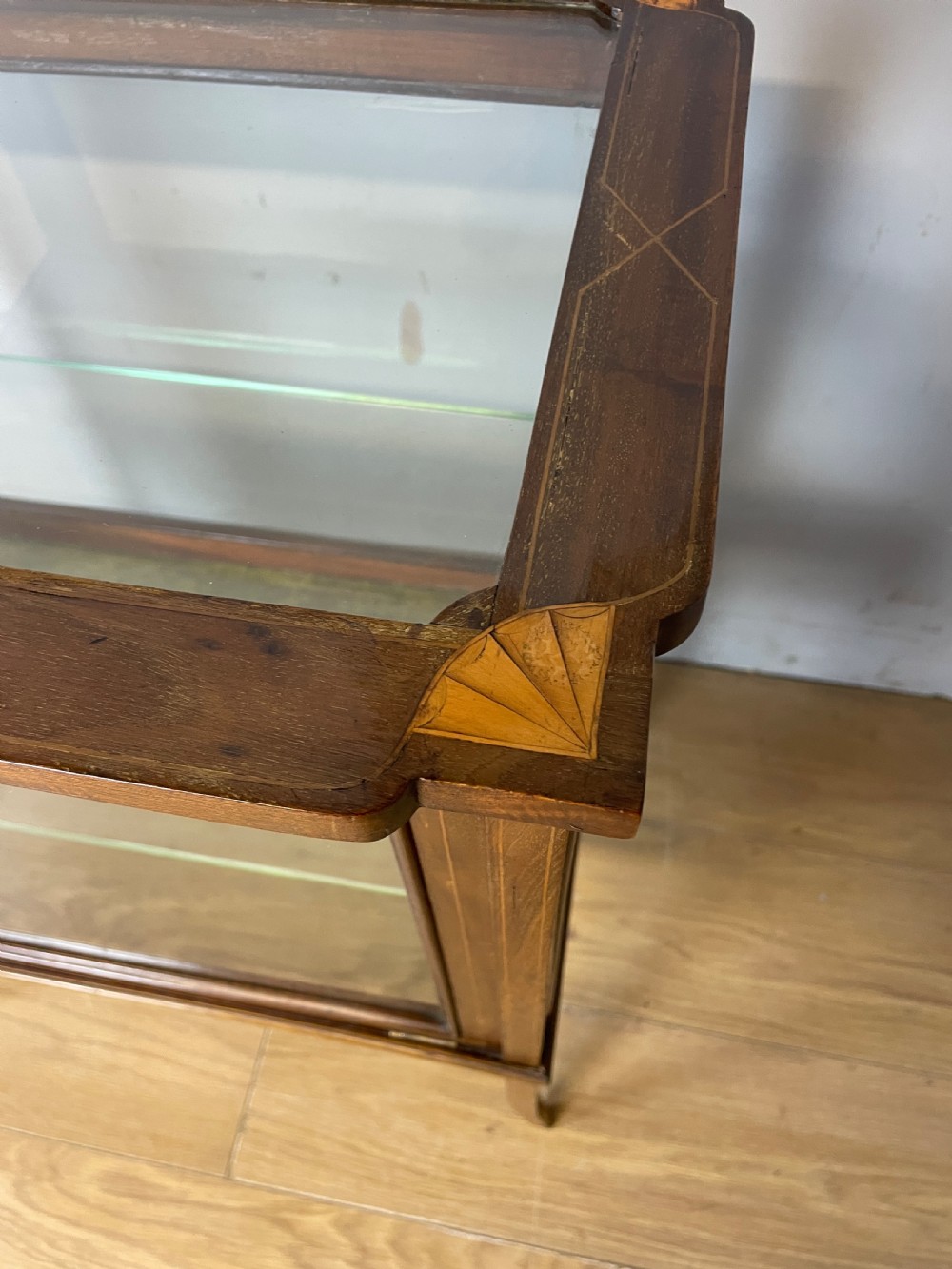 Edwardian inlaid mahogany bijouterie -display cabinet  View V