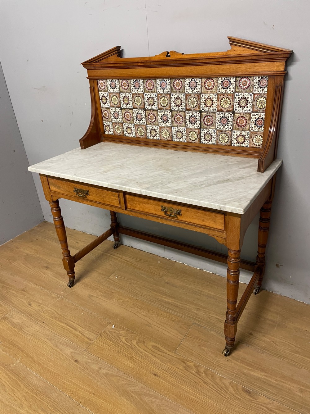 Victorian satin walnut marble topped washstand circa 1880 View II
