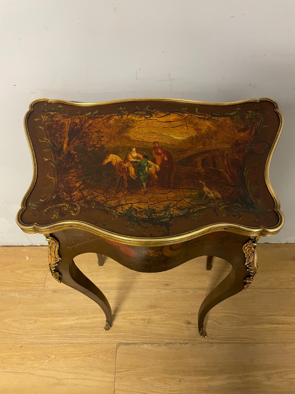 Edwardian Vernis Martin French side table with gilt mounts  View II