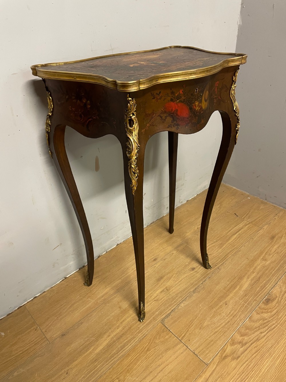 Edwardian Vernis Martin French side table with gilt mounts  View III