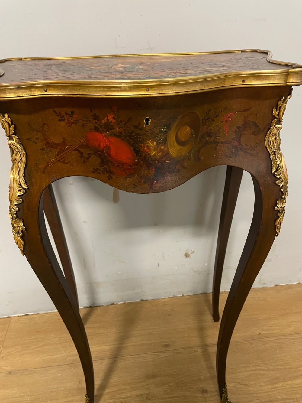 Edwardian Vernis Martin French side table with gilt mounts  View IV