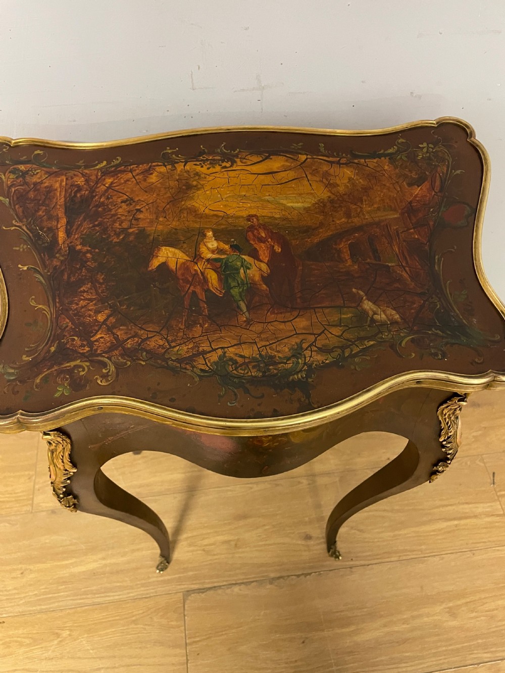 Edwardian Vernis Martin French side table with gilt mounts  View V