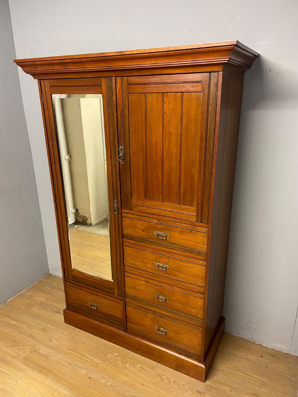 Late C19TH walnut compactum wardrobe in great original condition  View II