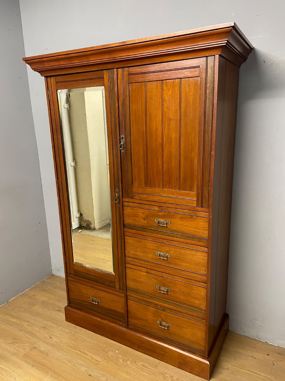 Late C19TH walnut compactum wardrobe in great original condition  View III