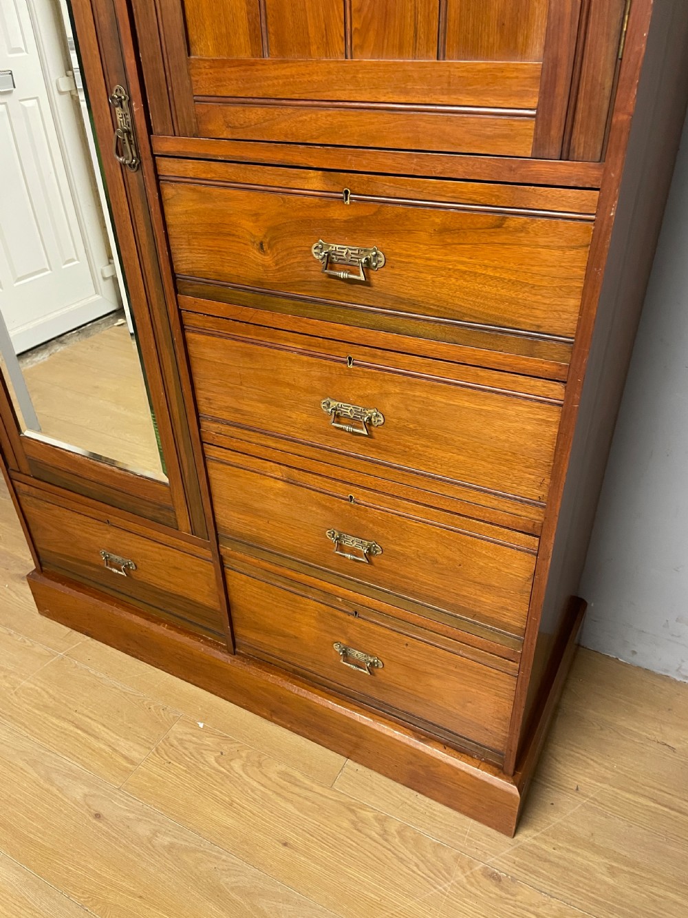 Late C19TH walnut compactum wardrobe in great original condition  View V