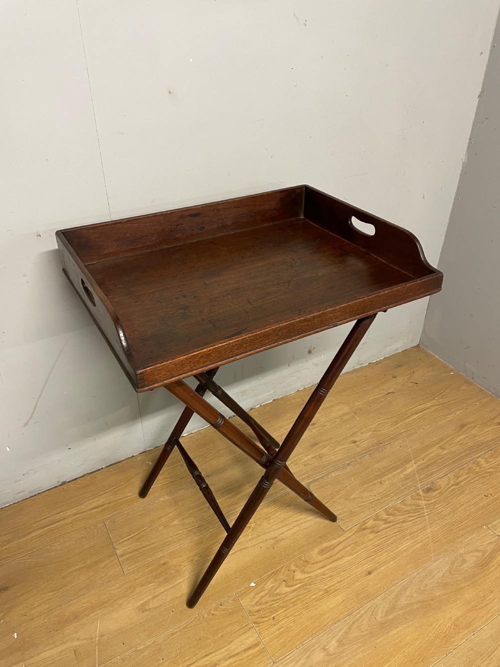 C19TH mahogany butlers tray on original stand  View II