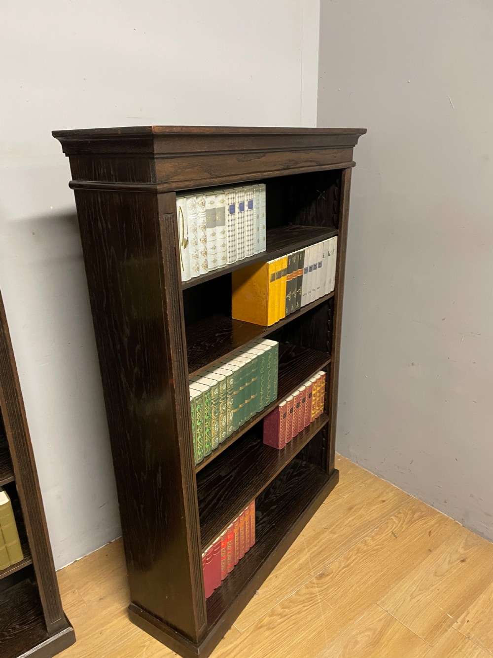 Pair of Edwardian oak freestanding bookcases circa1910 View V