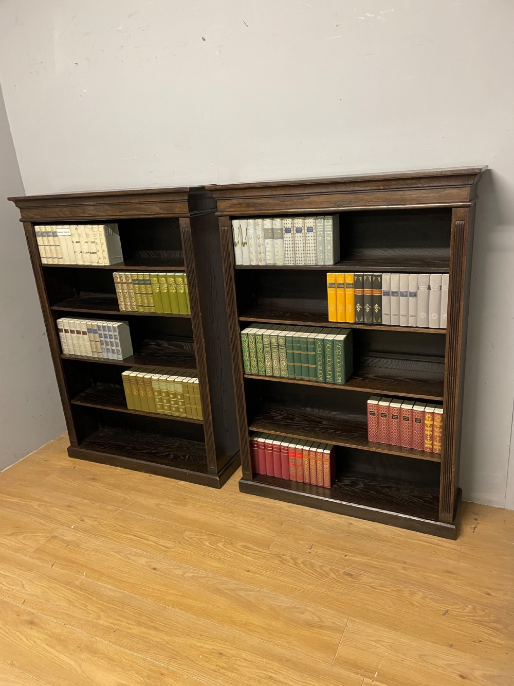 Pair of Edwardian oak freestanding bookcases circa1910 View VIII