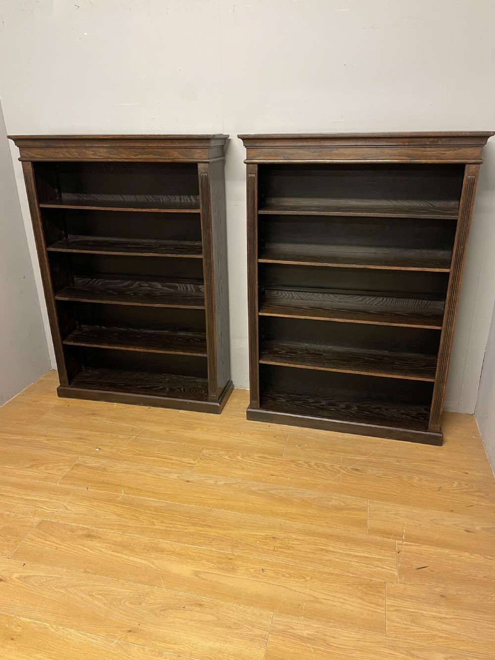 Pair of Edwardian oak freestanding bookcases circa1910 View X