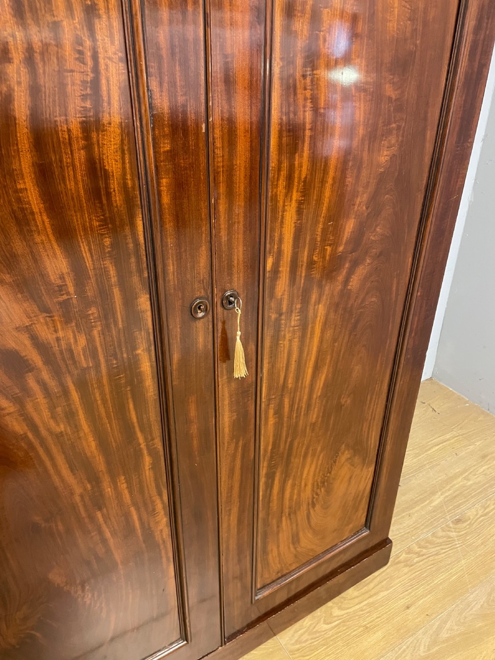 C19TH flame mahogany double wardrobe Superb colour and patina  View IV
