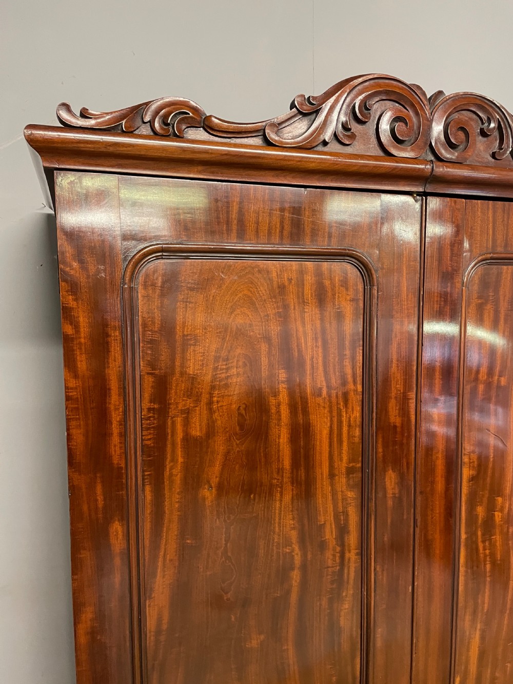 C19TH flame mahogany double wardrobe Superb colour and patina  View V