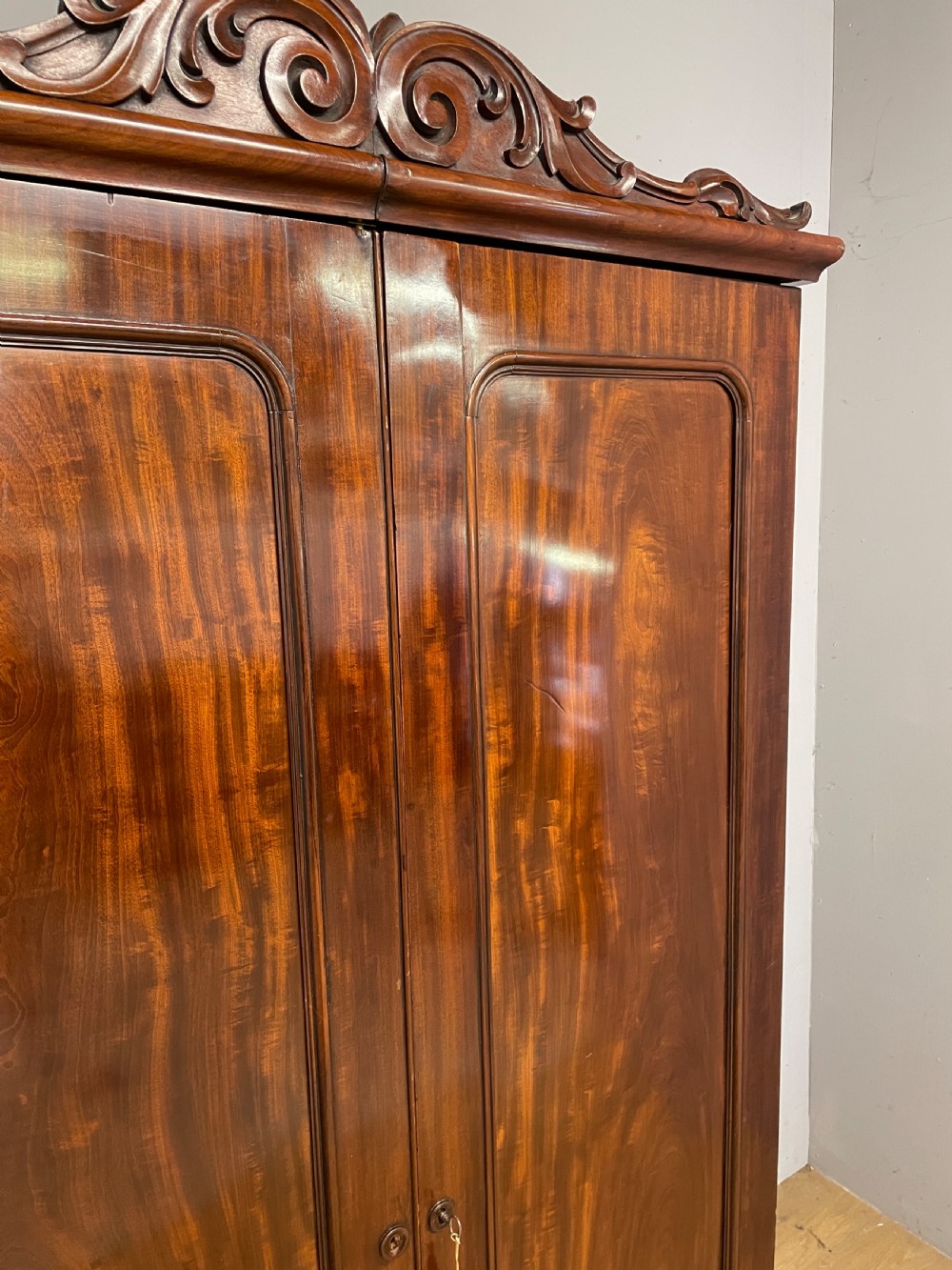 C19TH flame mahogany double wardrobe Superb colour and patina  View VI