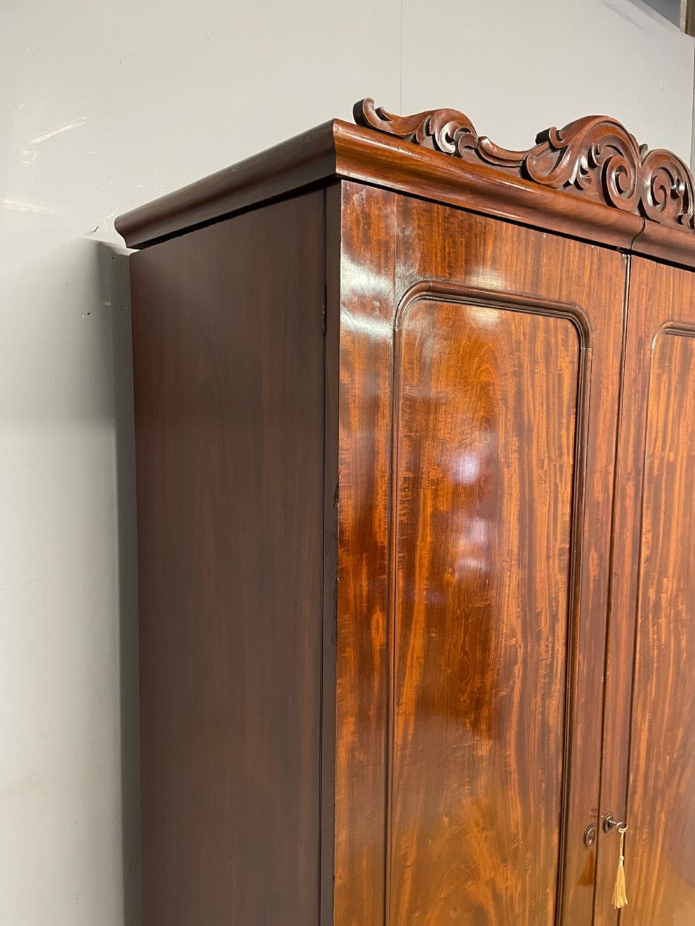 C19TH flame mahogany double wardrobe Superb colour and patina  View XIII