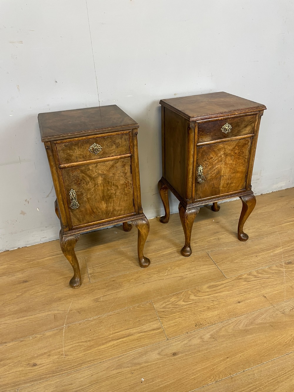 Pair of Art Deco burr walnut bedside cabinets  View II