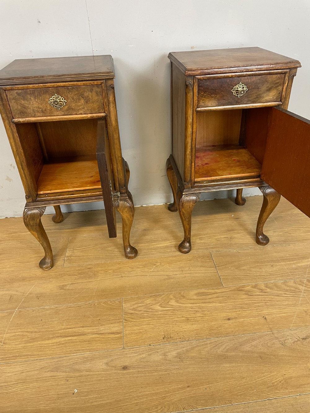 Pair of Art Deco burr walnut bedside cabinets  View X