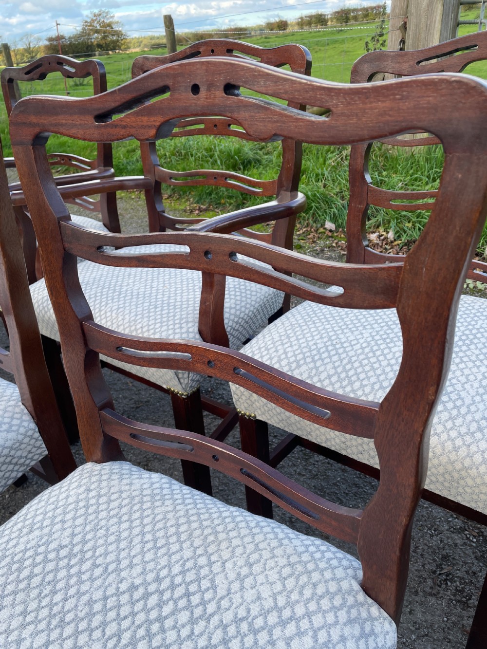 Great quality set of 10 Hepplewhite style mahogany dining chairs circa 1920 View II