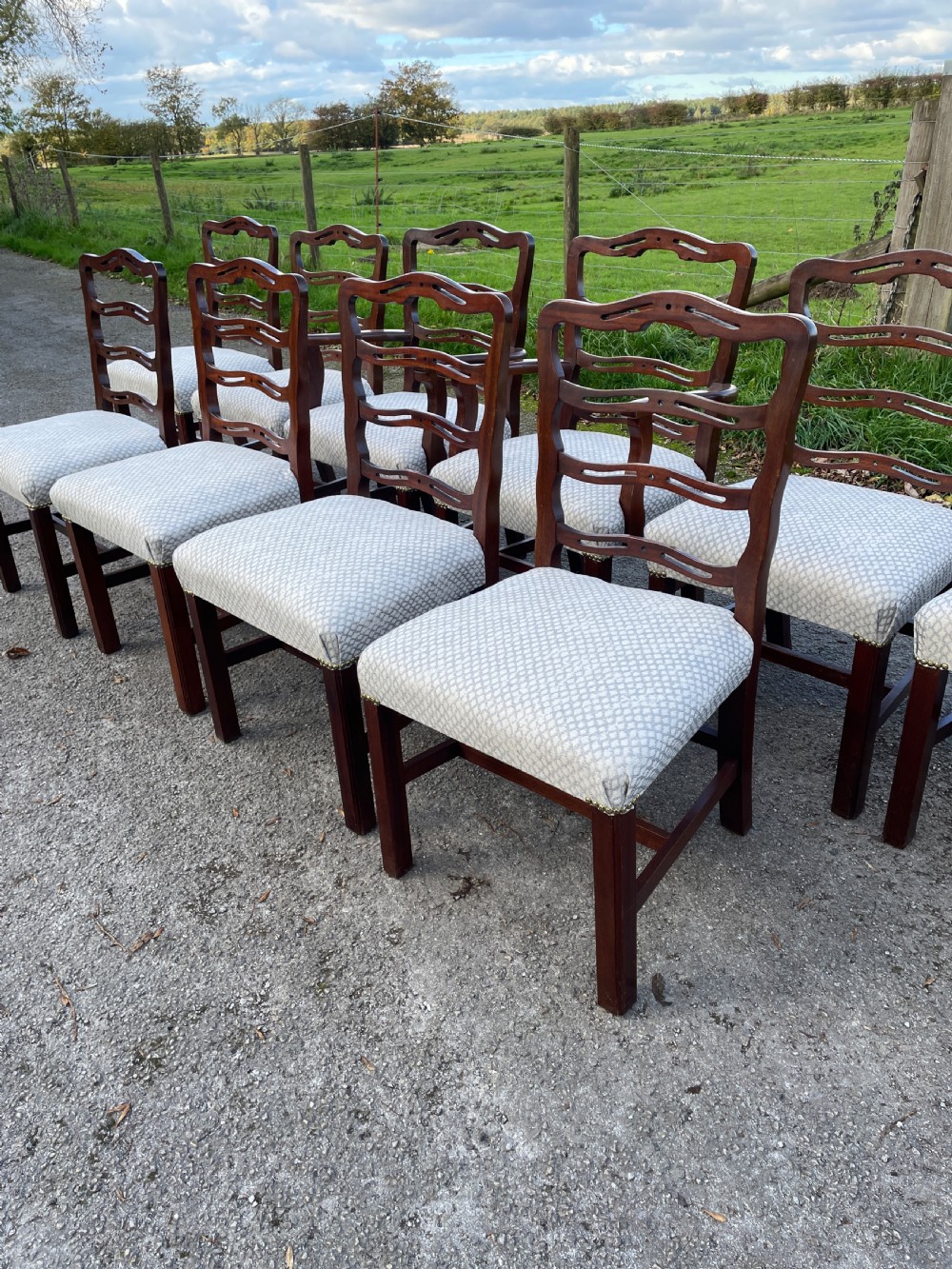 Great quality set of 10 Hepplewhite style mahogany dining chairs circa 1920 View IV