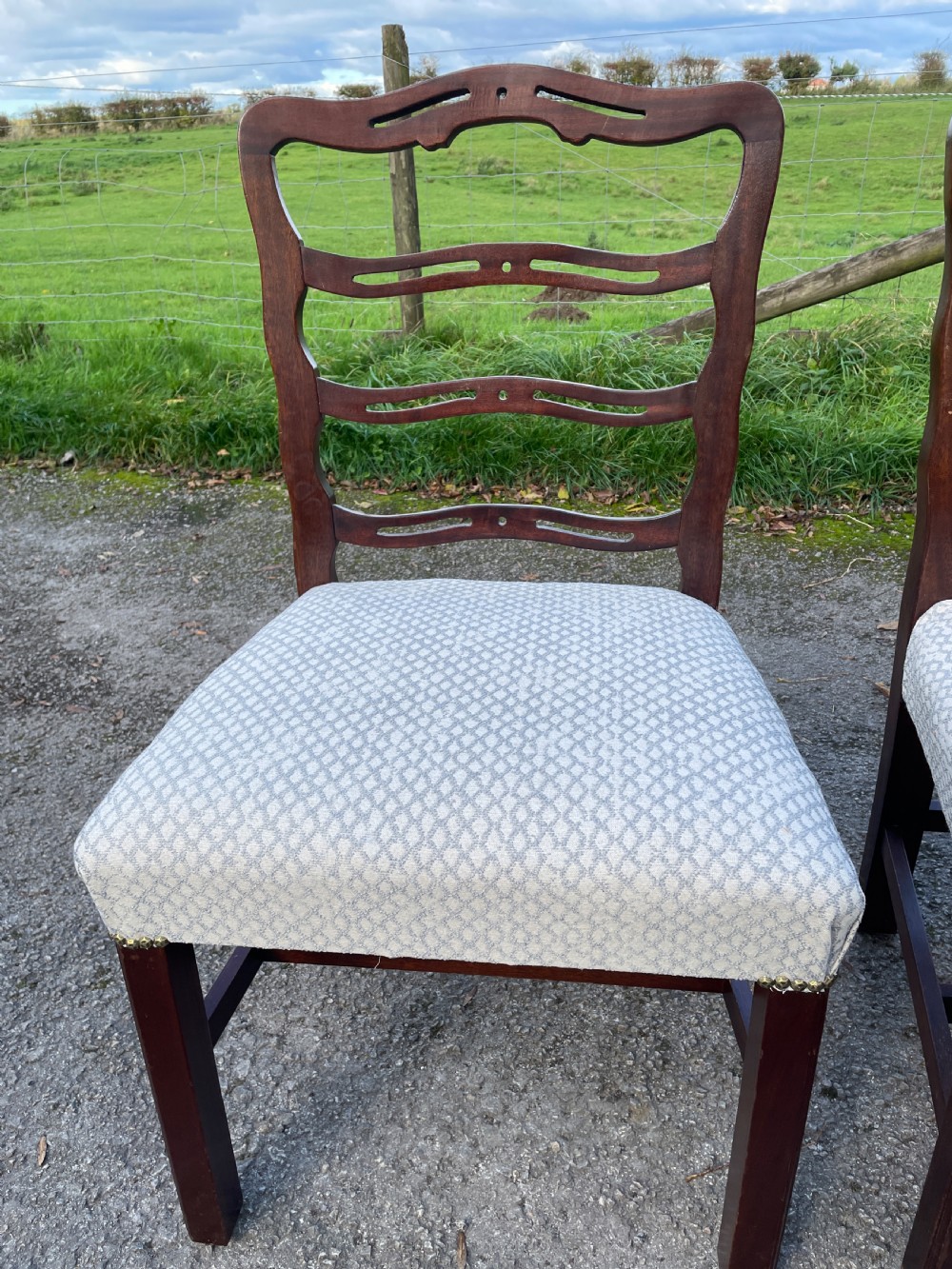 Great quality set of 10 Hepplewhite style mahogany dining chairs circa 1920 View V