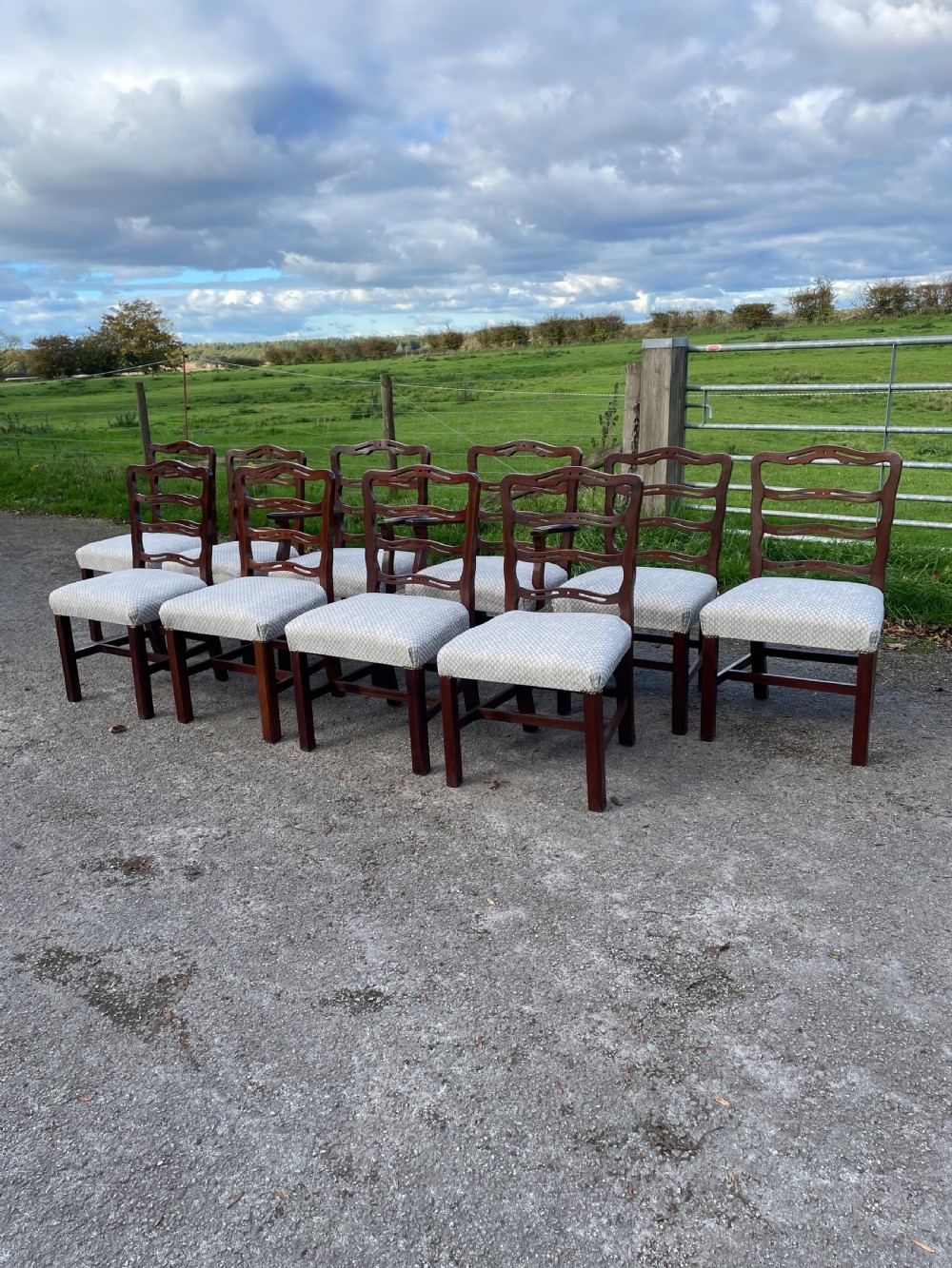 Great quality set of 10 Hepplewhite style mahogany dining chairs circa 1920 View XVII
