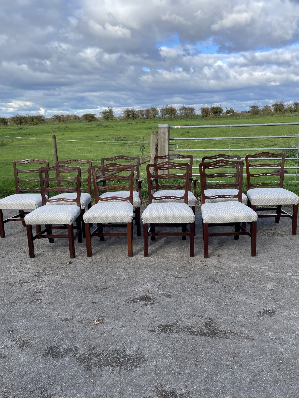 Great quality set of 10 Hepplewhite style mahogany dining chairs circa 1920