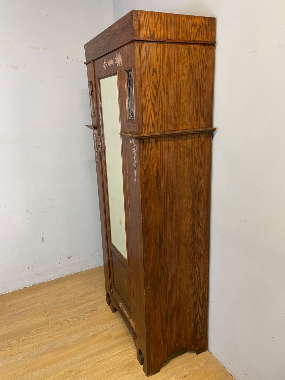 London made Arts and Crafts oak hall robe in the style of Liberty  View XII