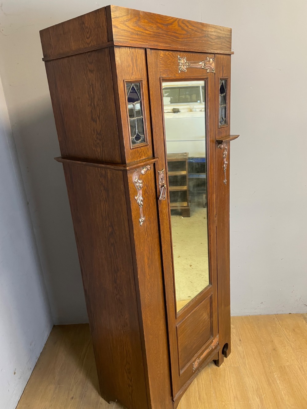 London made Arts and Crafts oak hall robe in the style of Liberty  View XIV