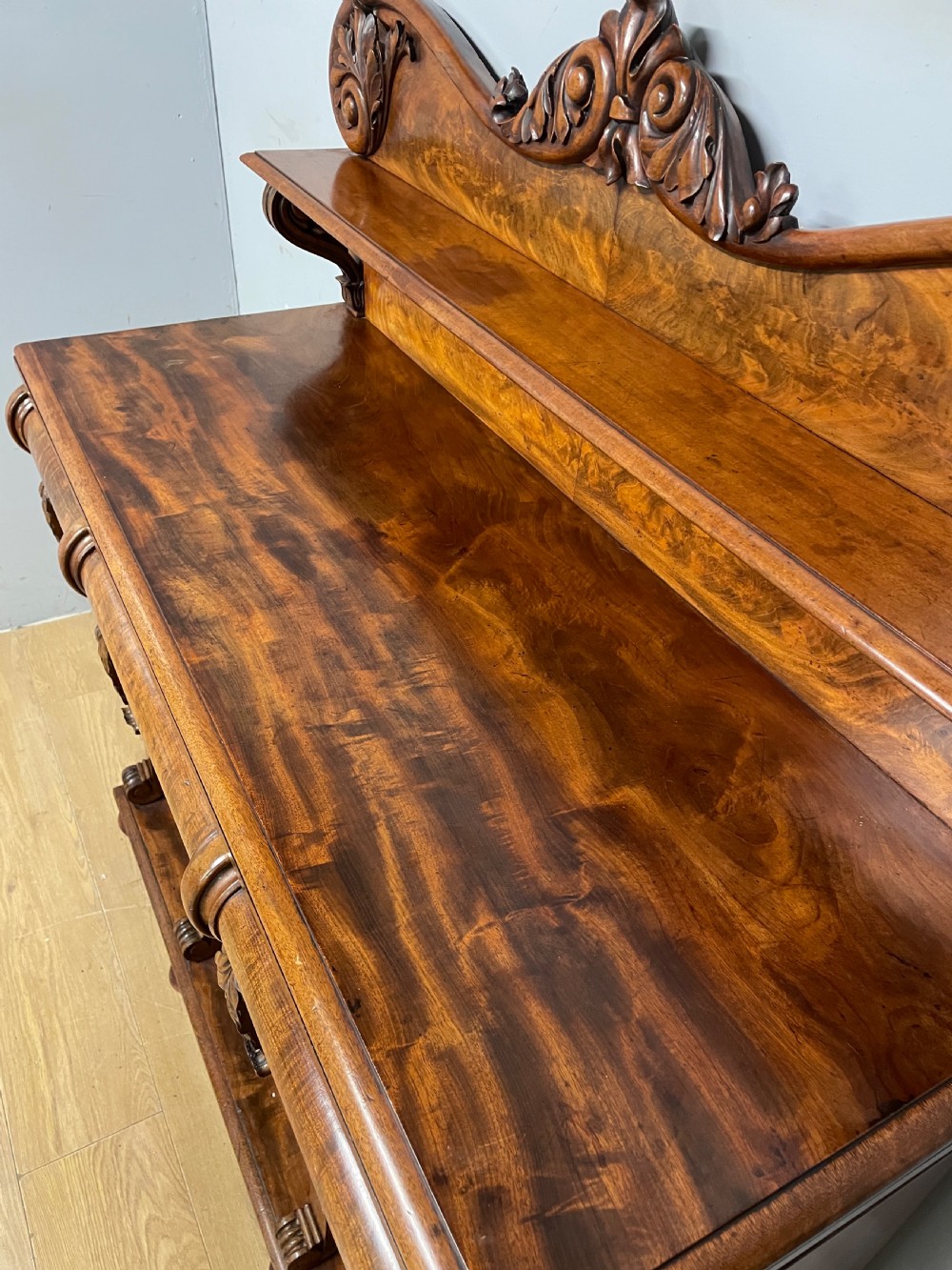 Superb quality C19TH flame mahogany three door sideboard  View X