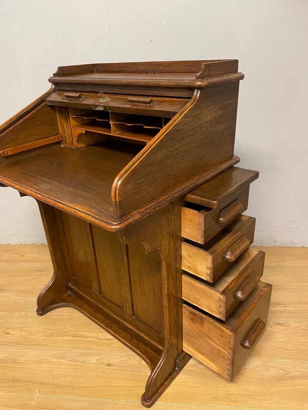 Edwardian oak Lebus roll top desk  View VI