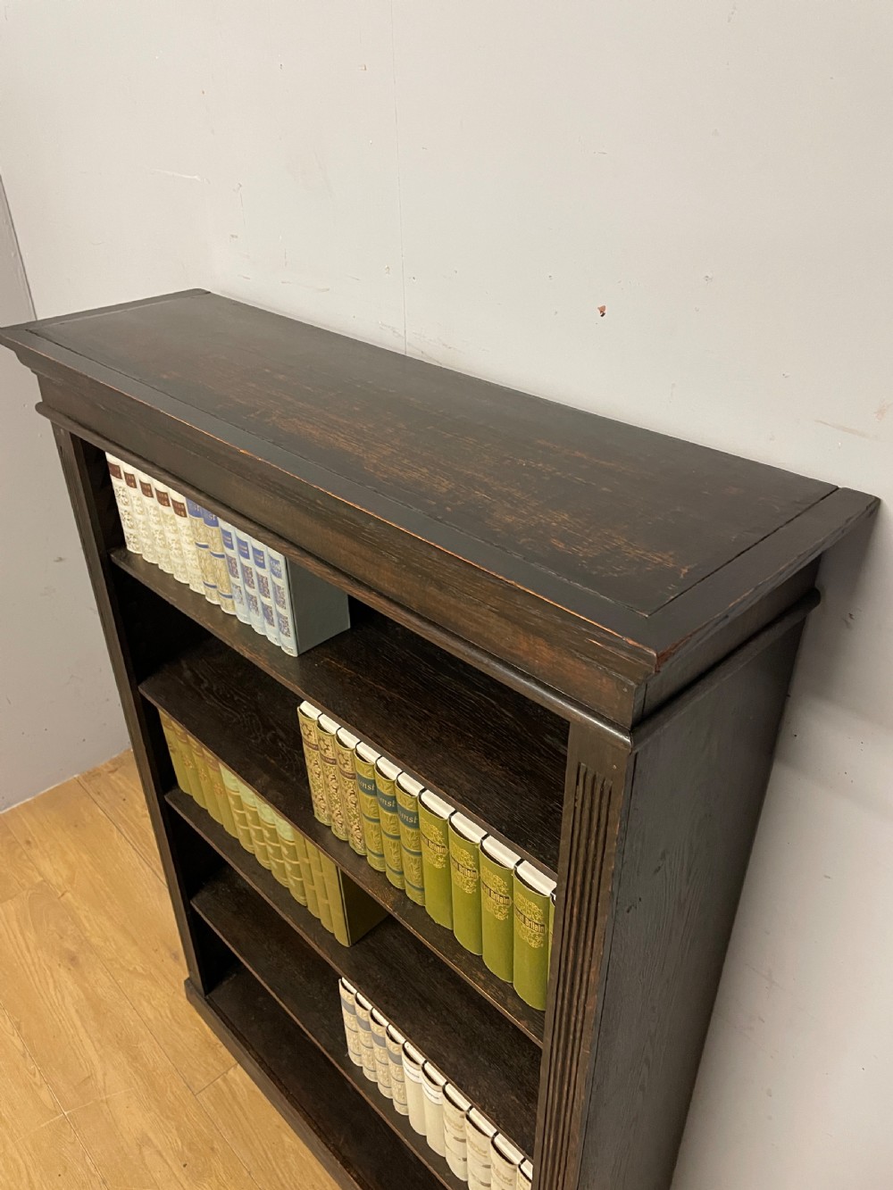 Edwardian solid oak freestanding bookcase  View IV