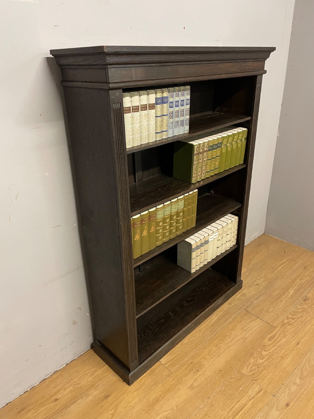 Edwardian solid oak freestanding bookcase  View VI
