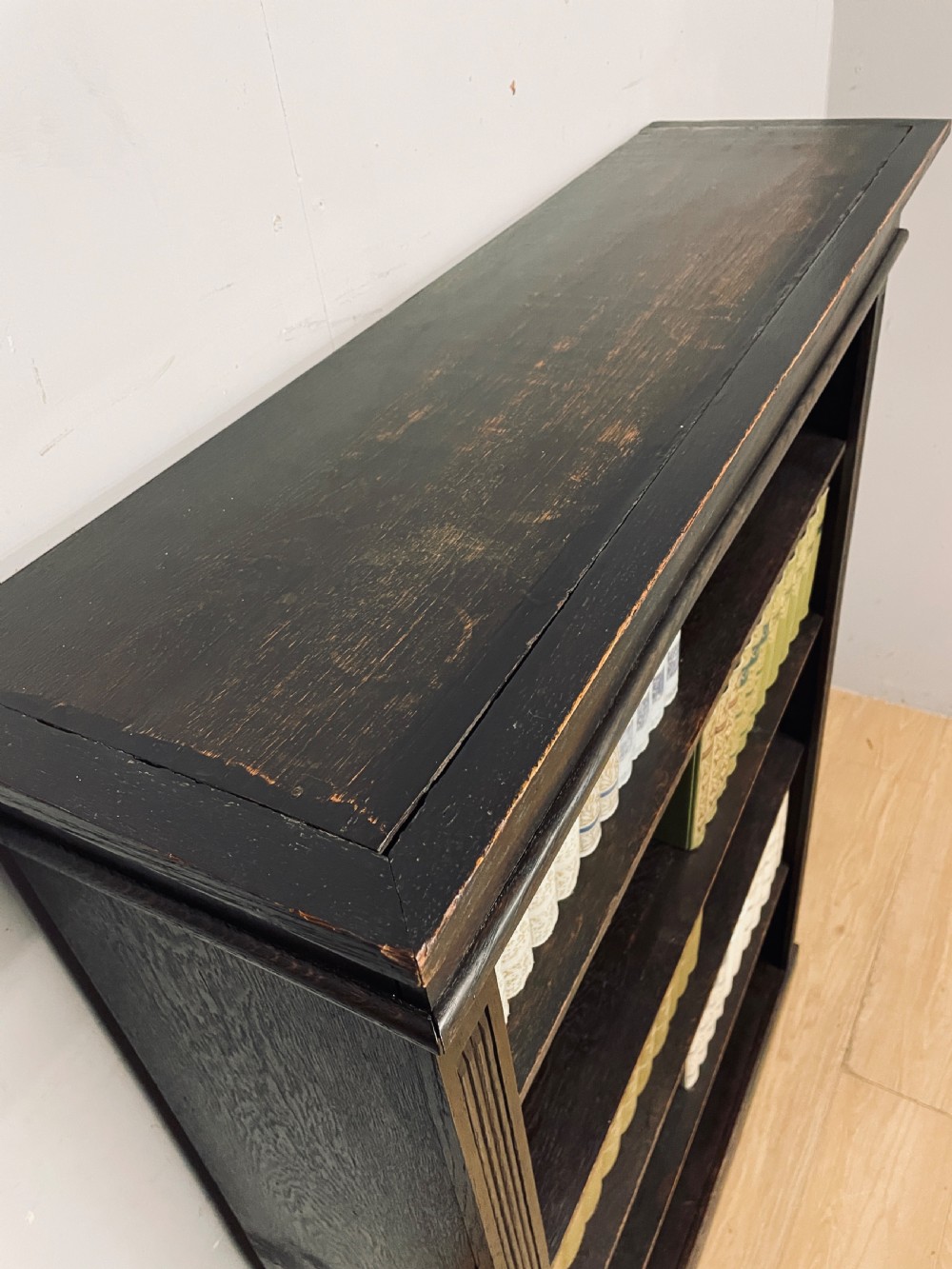 Edwardian solid oak freestanding bookcase  View VII
