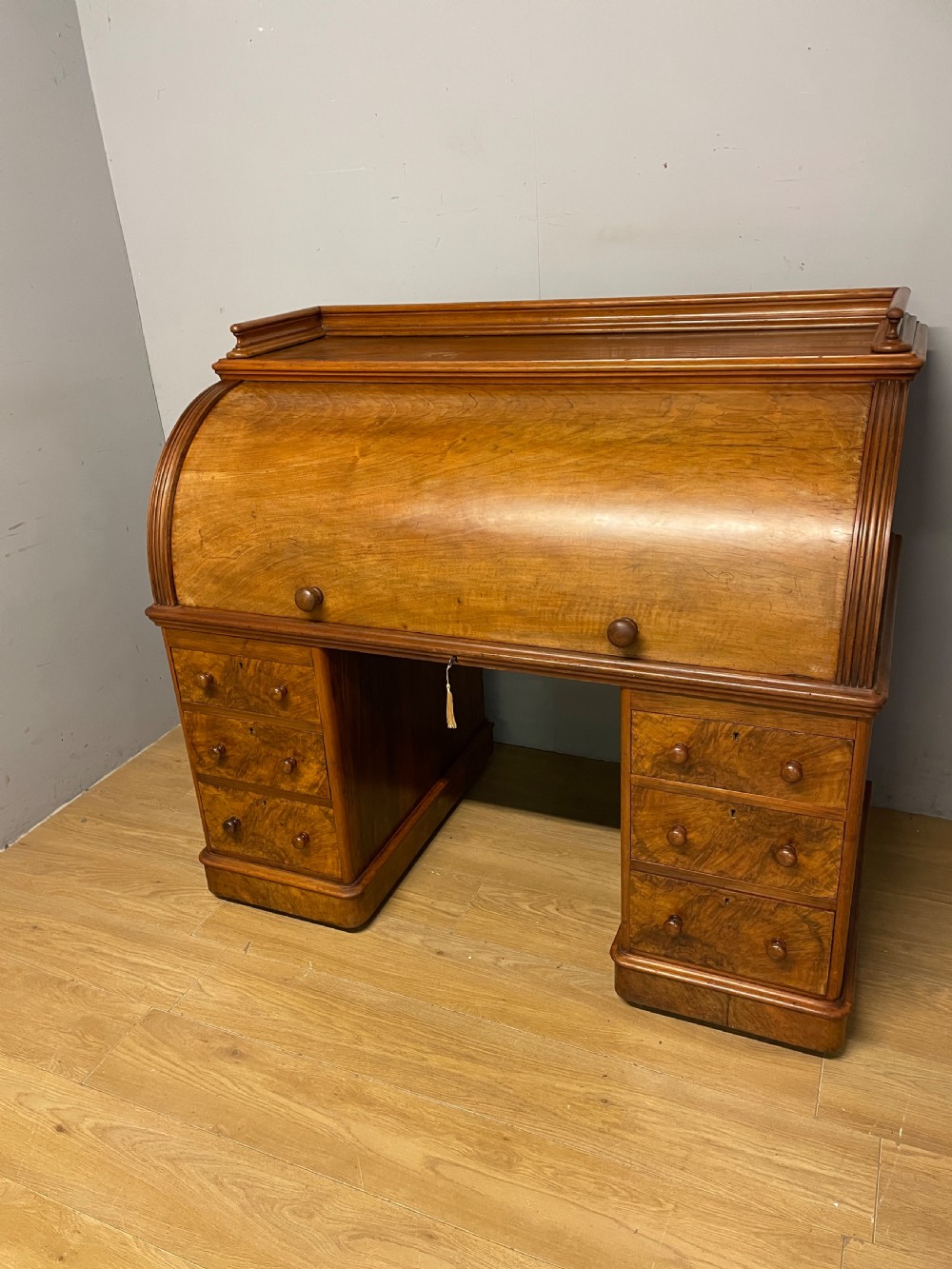 C19TH London made walnut twin pedestal cylinder desk Superb quality View V