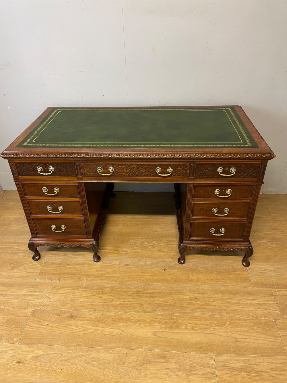 Late C19th Chippendale style mahogany three part desk  View II