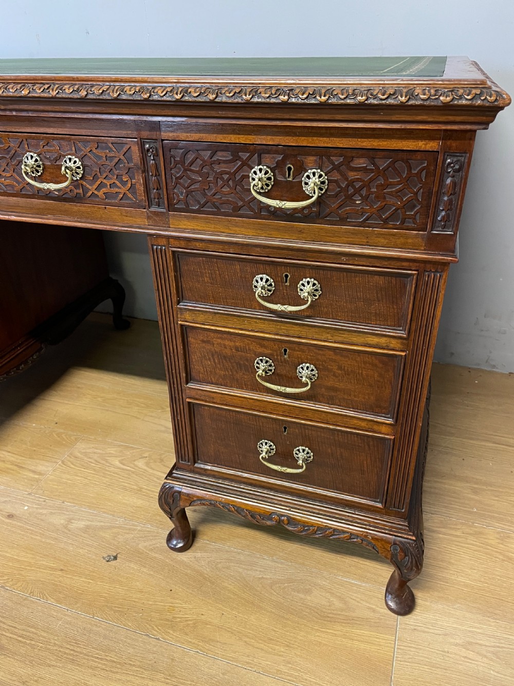 Late C19th Chippendale style mahogany three part desk  View III