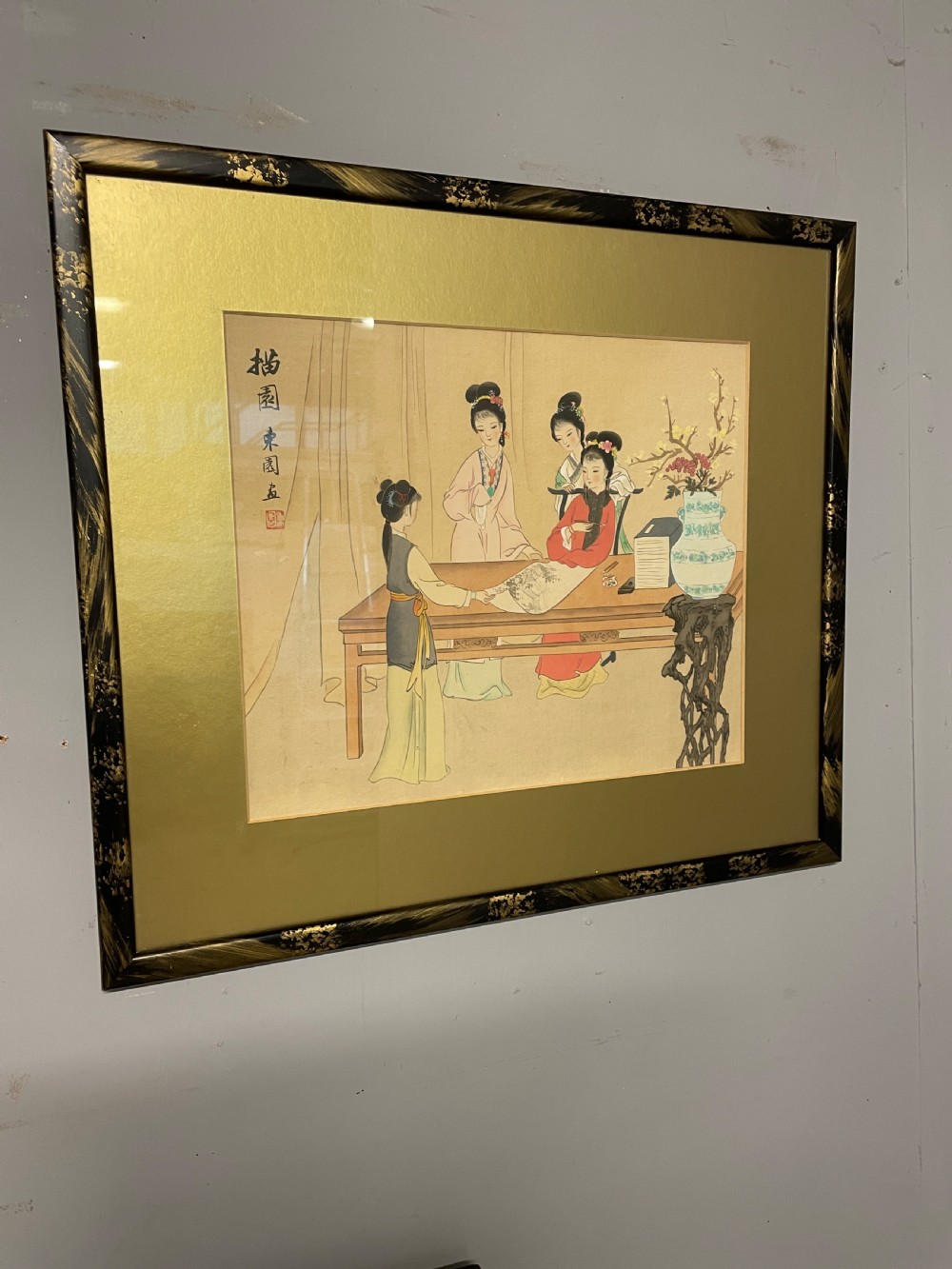Set of three Chinese paintings on silk in chinoiserie frames circa 1930 View II