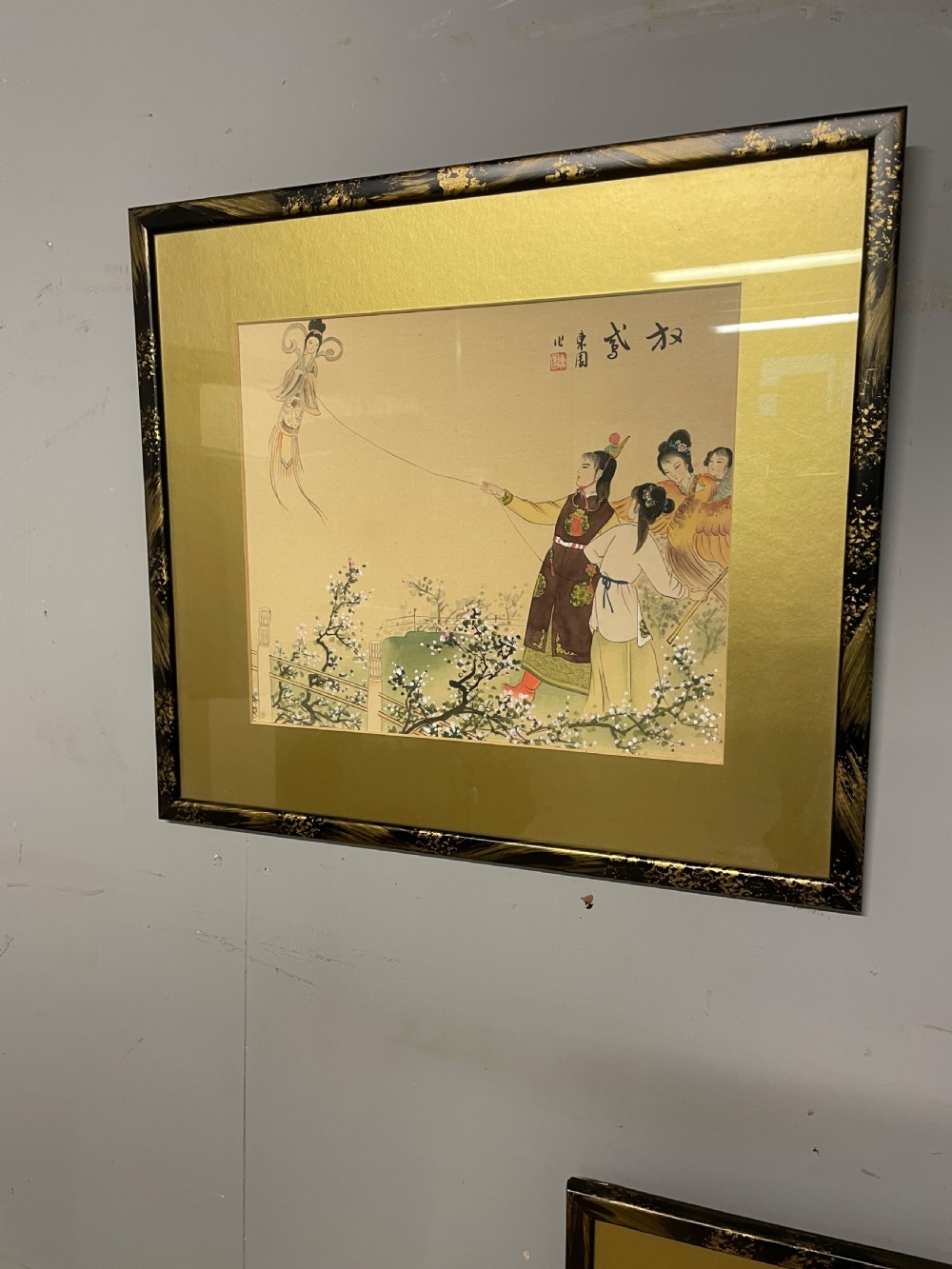 Set of three Chinese paintings on silk in chinoiserie frames circa 1930 View III