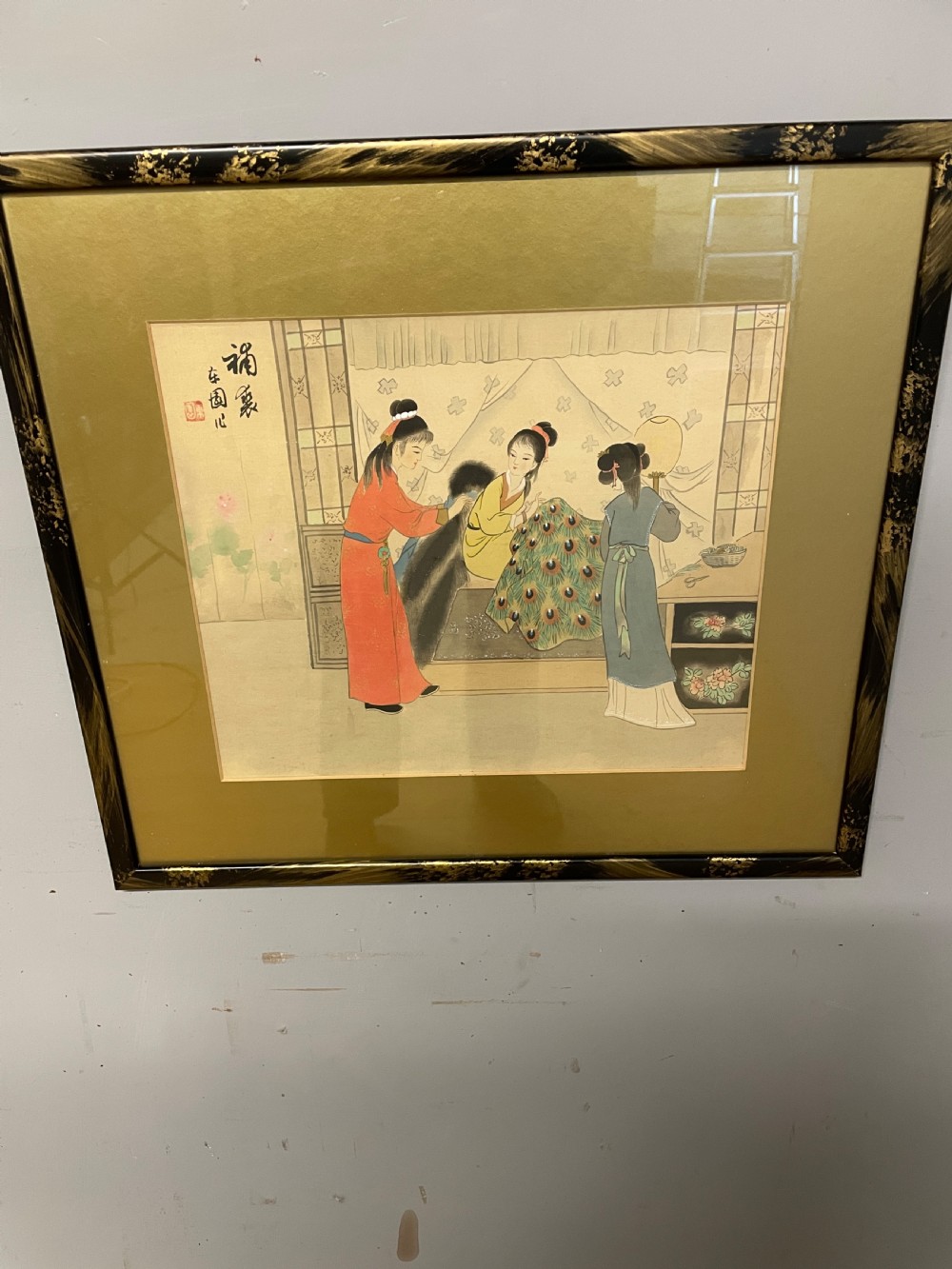 Set of three Chinese paintings on silk in chinoiserie frames circa 1930 View V