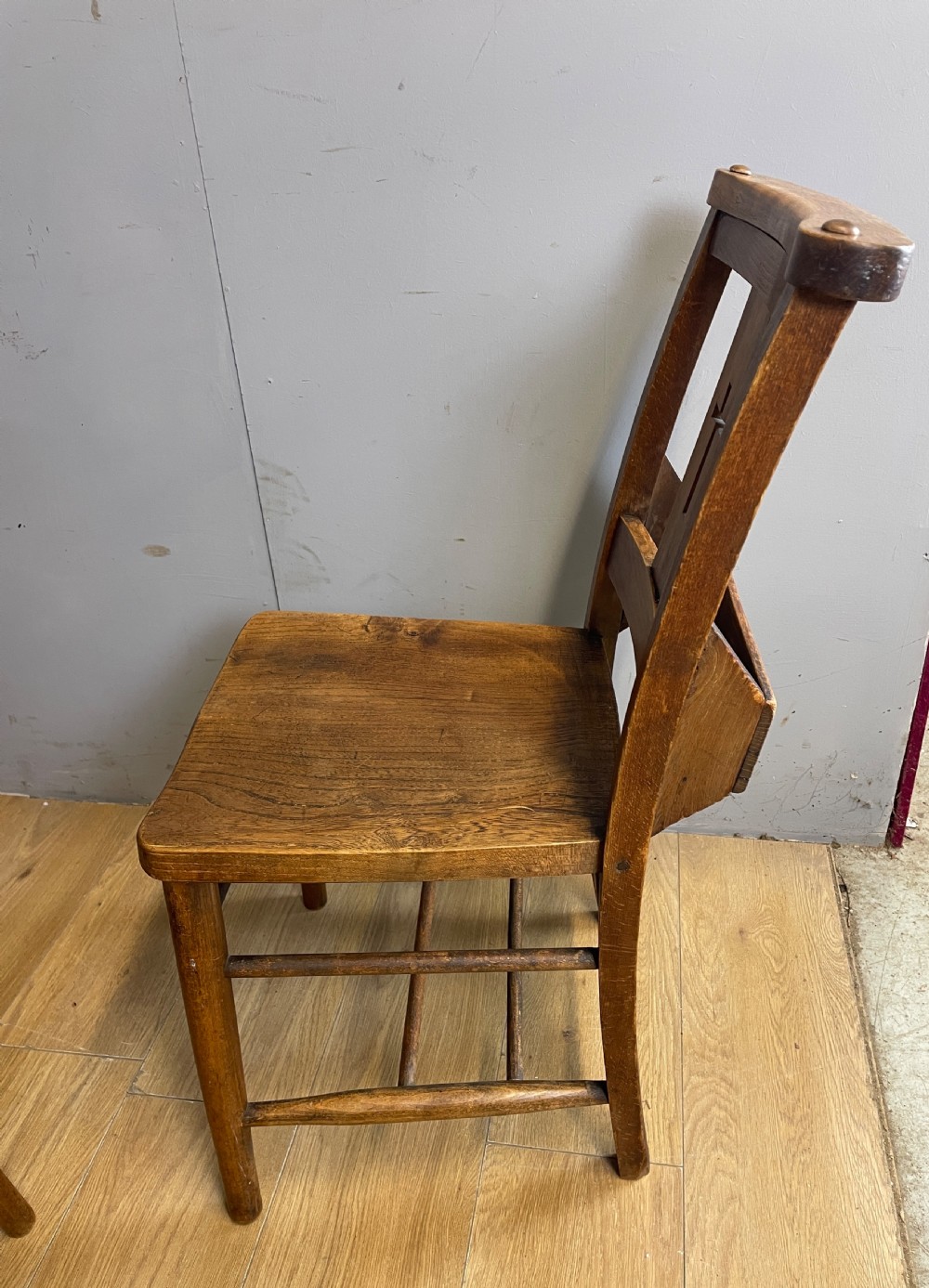 Set of 10 C19TH elm and beech chapel chairs  View VII