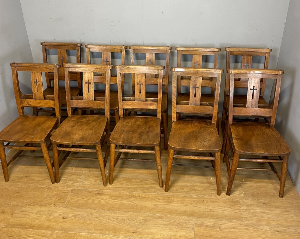Set of 10 C19TH elm and beech chapel chairs  View XI