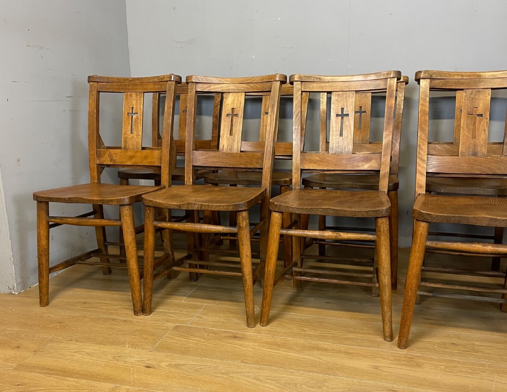 Set of 10 C19TH elm and beech chapel chairs  View XII