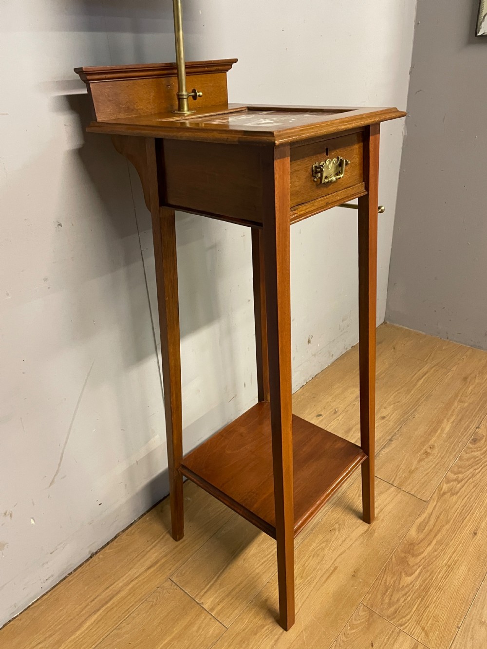Arts and Crafts mahogany marble topped shaving stand  View V