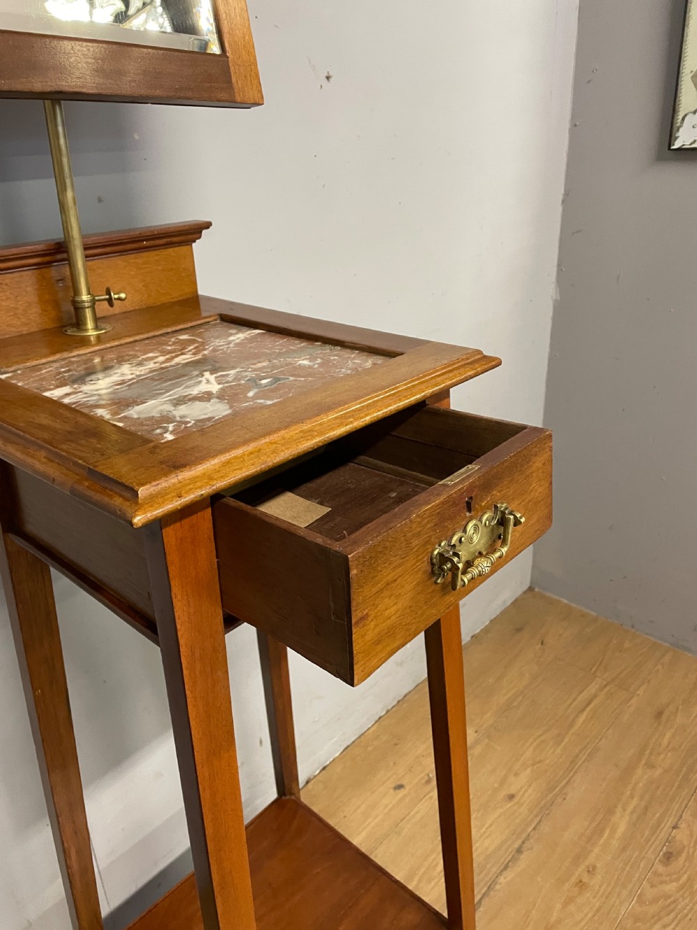 Arts and Crafts mahogany marble topped shaving stand  View VI