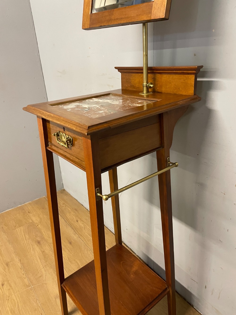 Arts and Crafts mahogany marble topped shaving stand  View VII