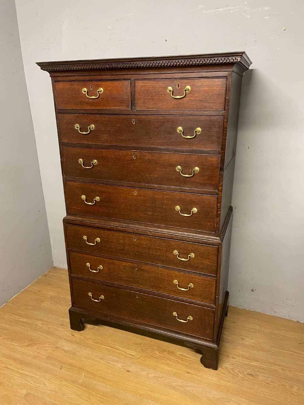 C18th oak chest on chest in original condition circa 1770