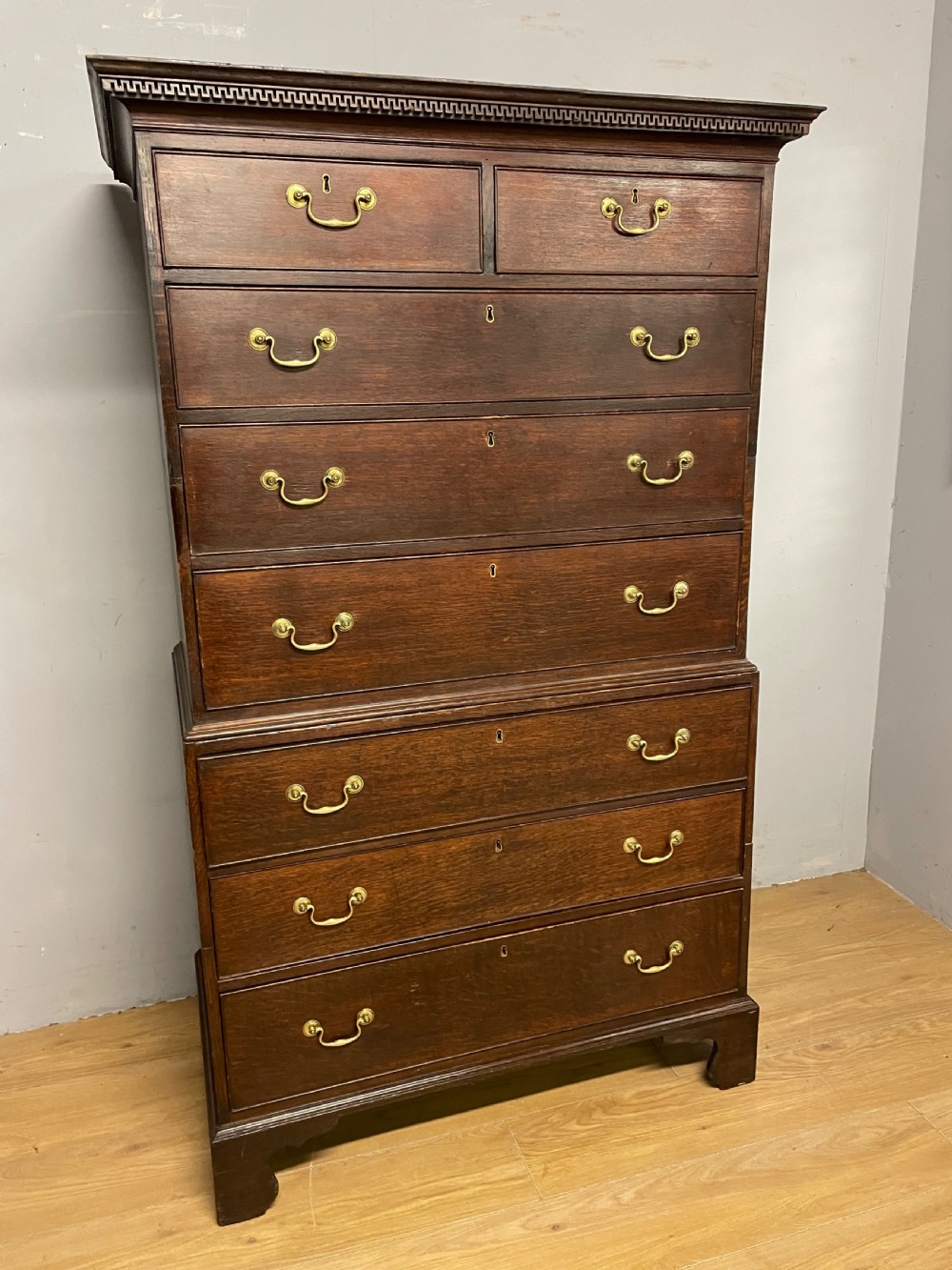 C18th oak chest on chest in original condition circa 1770 View II