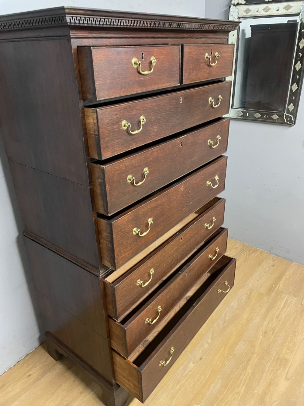 C18th oak chest on chest in original condition circa 1770 View VI
